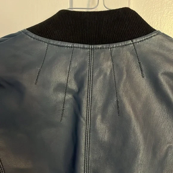 NWOT Cut 25 by Yigal Azuroeul blue leather jacket ribbed sleeves - Picture 9 of 16